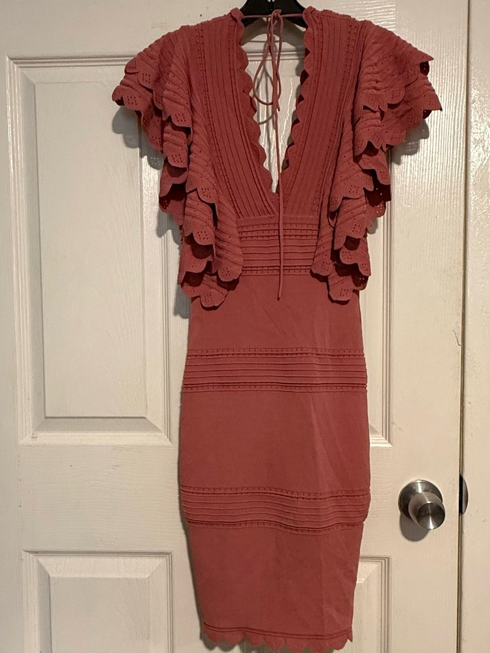 Ronny Kobo Scallop-Trim V-Neck Mini Dress in Dusty Pink size XS - Picture 7 of 8